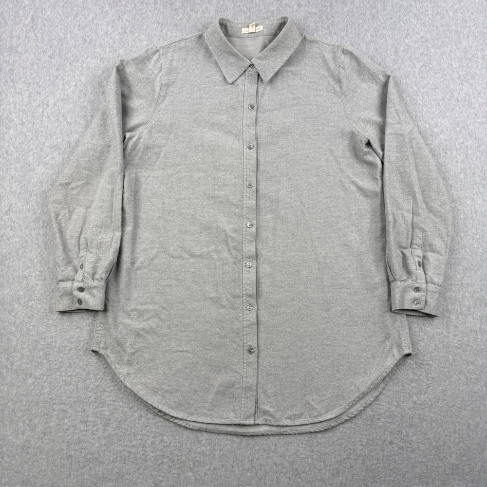 Eileen Fisher Shirt Womens Medium Gray Button Down Tunic Relaxed Organic Cotton